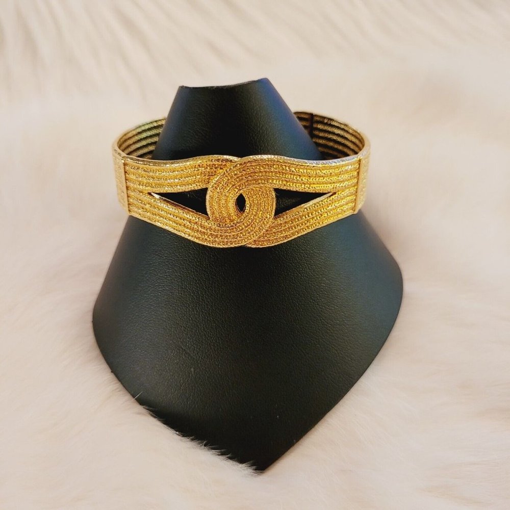 Regency Bangle Bracelet Intertwined Loop Textured Gold Tone Metal Statement 9289